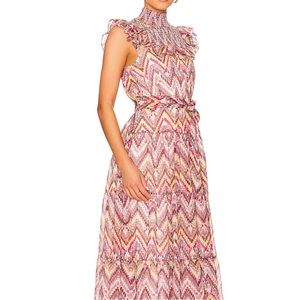 Likely Levine Smocked Ruffle Dress in Redwood & Nightshadow Multi